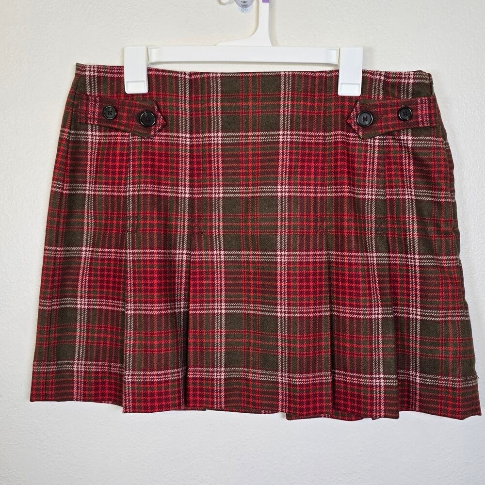 Vintage Gap Plaid Pleated Mini Skirt Women's 12 Red Olive Plaid Academia Y2K